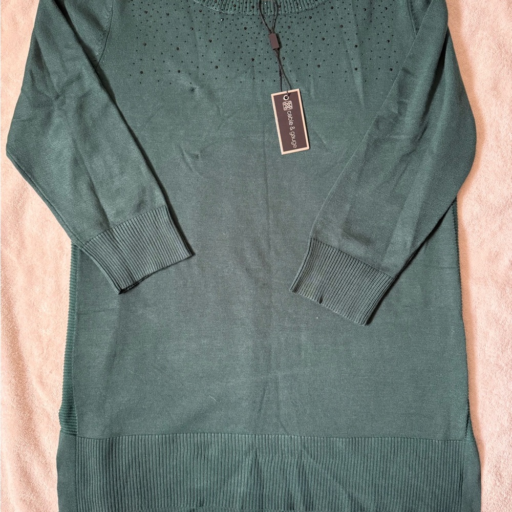 Green beaded tunic length sweater